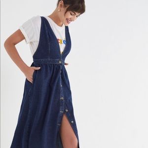 Plunging Button Down Denim Midi Dress